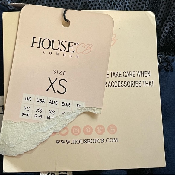 House of CB | Dante Navy Sequin Deep V Mini Dress New - Picture 9 of 12